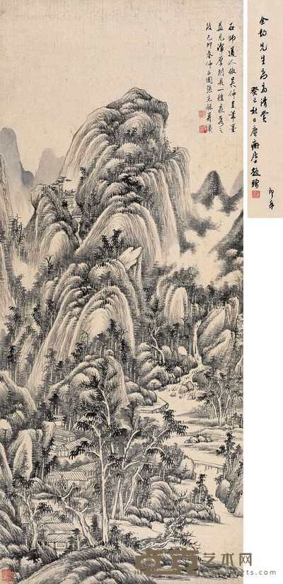 张石园 1939年作 拟王原祁山水 立轴 122×50cm